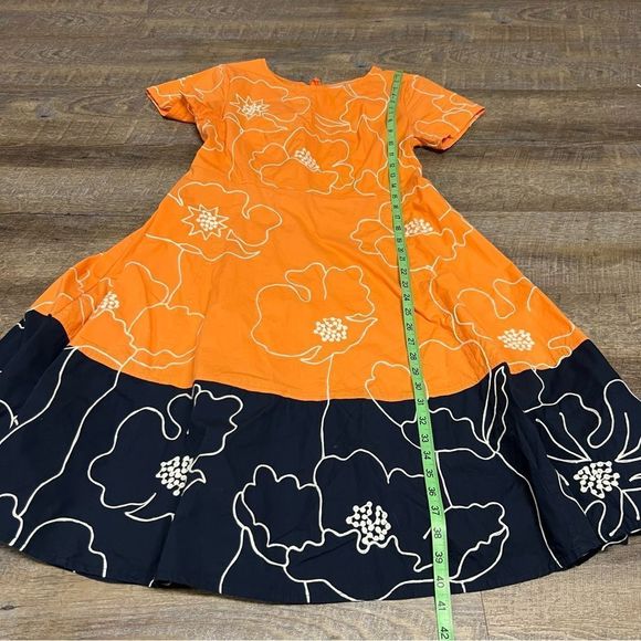 Eshakti Dress Orange Navy Blue Floral Print Custom Fit And Flare Midi Small? - Picture 2 of 8